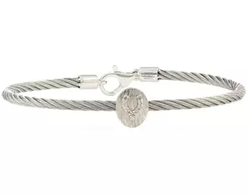 STERLING SILVER CABLE BANGLE WITH OVAL WISHBONE DIAMOND STATION