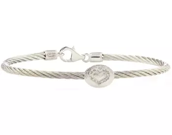 STERLING SILVER CABLE BANGLE WITH OVAL OPEN HEART DIAMOND STATION