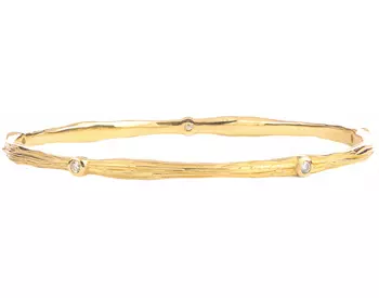 14K YELLOW GOLD BARK DESIGN AND ROUND DIAMOND BANGLE