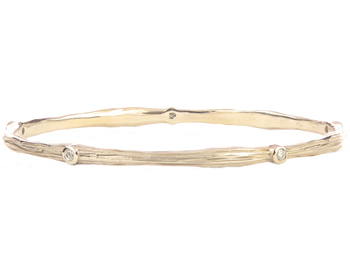 14K WHITE GOLD BARK AND DIAMOND DESIGN BANGLE