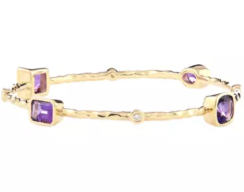 14K YELLOW GOLD TEXTURED AMETHYST AND DIAMOND BANGLE