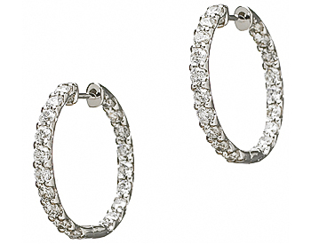 14K WHITE GOLD IN AND OUT PRONG SET DIAMOND HOOP EARRINGS
