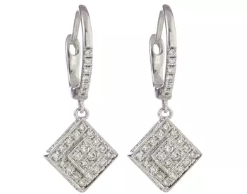 14K WHITE GOLD SQUARE SHAPED DIAMOND FILIGREE DROP EARRINGS