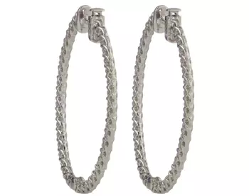 14K WHITE GOLD ROUND DIAMOND OVAL PRONG SET HOOP EARRINGS