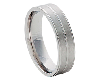 GENTLEMAN'S 14K WHITE GOLD 6MM TRIPLE LINE BAND