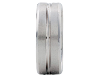 GENTLEMAN'S 14K WHITE GOLD 8MM SATIN AND POLISHED NARROW GROOVED CENTER AND EDGE BAND 