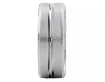 GENTLEMAN'S 14K WHITE GOLD 8MM SATIN AND POLISHED NARROW GROOVED CENTER AND EDGE BAND 