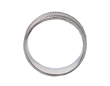 GENTLEMAN'S 14K WHITE GOLD 8MM SATIN CENTER AND ROPE STRIPED EDGE BAND