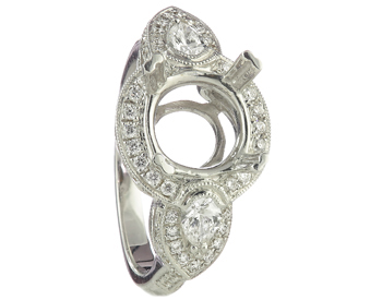 18K WHITE GOLD ROUND AND PEAR SHAPED DIAMOND MOUNTING