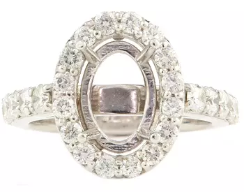 14K WHITE GOLD SHARED PRONG OVAL HALO SEMI MOUNTING