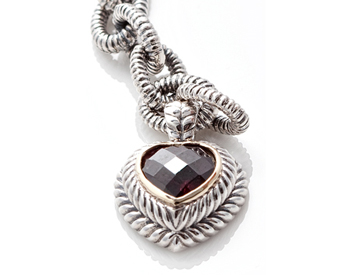 STERLING SILVER GARNET HEART CHARM AND ROLO CHAIN BRACELET 