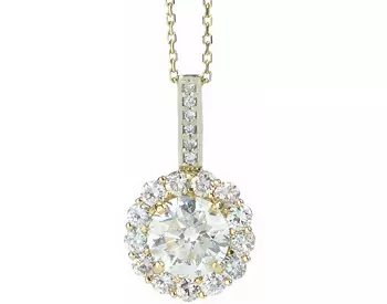 14K YELLOW GOLD ROUND DIAMOND AND PAVE DIAMOND HALO PENDANT