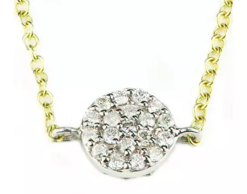 14K WHITE GOLD ROUND PAVE DIAMOND DISC PENDANT