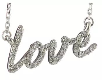 14K WHITE GOLD PAVE DIAMOND "LOVE" SCRIPT PENDANT 