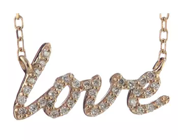 14K ROSE GOLD PAVE DIAMOND LOVE SCRIPT PENDANT