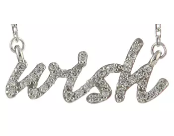 14K WHITE GOLD PAVE DIAMOND "WISH" SCRIPT PENDANT