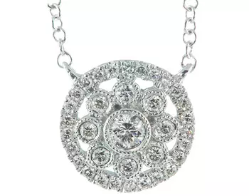 14K WHITE GOLD ROUND DIAMOND FLOWER DESIGN PENDANT