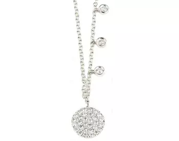 14K WHITE GOLD ROUND PAVE DIAMOND DISC AND OFFSET BEZEL SET DIAMOND NECKLACE