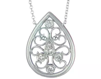 14k white gold fancy oval pendant with pink sapphire center, Genovese  Jewelers