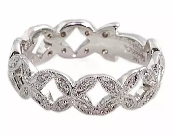 14K WHITE GOLD "X" DESIGN DIAMOND STACK BAND