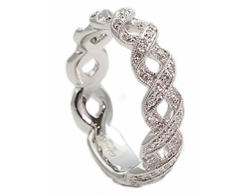 14K WHITE GOLD "X" DESIGN DIAMOND STACK BAND