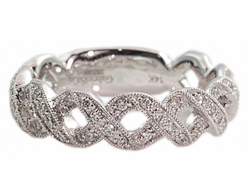 14K WHITE GOLD "X" DESIGN DIAMOND STACK BAND