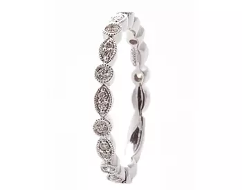 14K WHITE GOLD ROUND AND MARQUISE SHAPED BEAD SET DIAMOND STACK BAND 