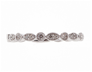 14K WHITE GOLD ROUND AND MARQUISE SHAPED BEAD SET DIAMOND STACK BAND 