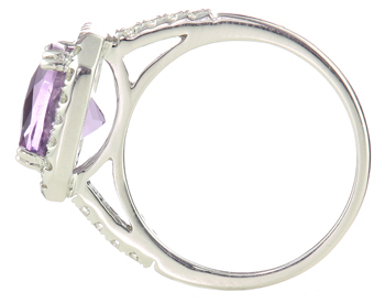 14K WHITE GOLD CUSHION AMETHYST AND DIAMOND RING