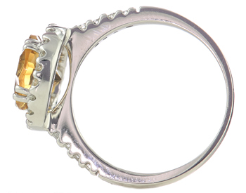 14K WHITE GOLD ROUND CITRINE AND DIAMOND RING