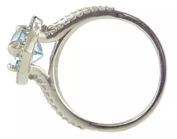 14K WHITE GOLD PEAR SHAPED SKY BLUE TOPAZ AND ROUND DIAMOND RING