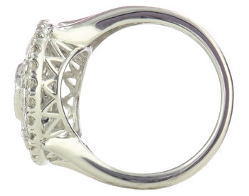 14K WHITE GOLD OVAL TOP MILLEGRAIN AND FILIGREE DIAMOND RING