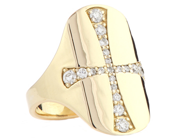 14K YELLOW GOLD DIAMOND AND CROSS DESIGN SIGNET RING 