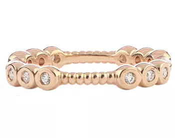 14K ROSE GOLD ROPE DESIGN AND TRIPLE BEZEL SET DIAMOND SECTIONED STACK BAND 