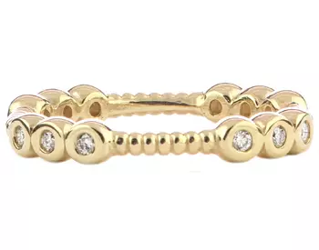 14K YELLOW GOLD ROPE DESIGN AND TRIPLE BEZEL SET DIAMOND SECTIONED STACK BAND 