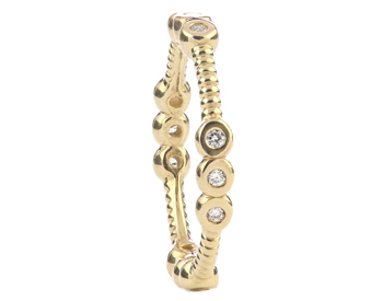 14K YELLOW GOLD ROPE DESIGN AND TRIPLE BEZEL SET DIAMOND SECTIONED STACK BAND 
