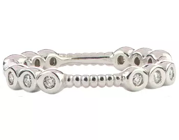 14K WHITE GOLD ROPE DESIGN AND TRIPLE BEZEL SET DIAMOND SECTIONED STACK BAND 