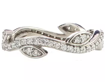 14K WHITE GOLD LEAF AND VINE DESIGN ROUND DIAMOND STACK BAND