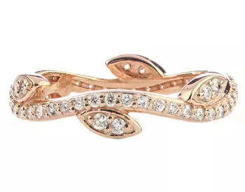 14K ROSE GOLD LEAF AND VINE DESIGN ROUND DIAMOND STACK BAND