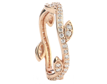 14K ROSE GOLD LEAF AND VINE DESIGN ROUND DIAMOND STACK BAND