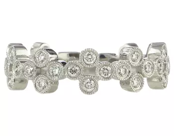 14K WHITE GOLD BEZEL SET ROUND DIAMOND CLUSTER DESIGN STACK BAND