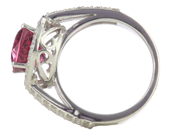 14K WHITE GOLD OVAL RUBELITE AND DIAMOND HALO RING