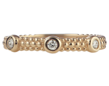 14K ROSE GOLD BEADED DESIGN AND BEZEL SET DIAMOND STACK BAND