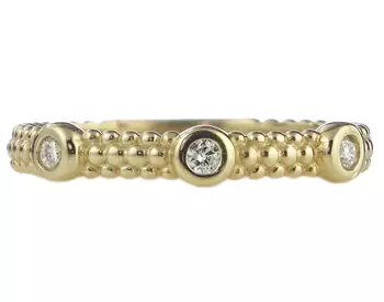 14K YELLOW GOLD BEADED DESIGN AND BEZEL SET DIAMOND STACK BAND