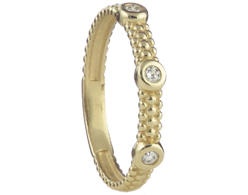 14K YELLOW GOLD BEADED DESIGN AND BEZEL SET DIAMOND STACK BAND