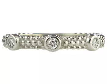 14K WHITE GOLD BEADED DESIGN AND BEZEL SET DIAMOND STACK BAND