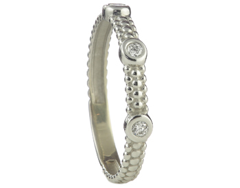 14K WHITE GOLD BEADED DESIGN AND BEZEL SET DIAMOND STACK BAND