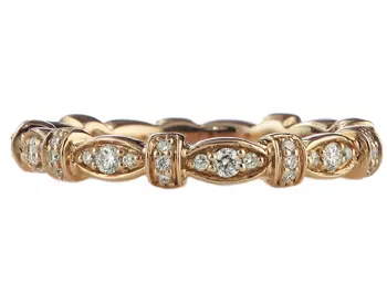 14K ROSE GOLD MARQUISE AND BAR DESIGN ROUND PAVE DIAMOND STACK BAND 