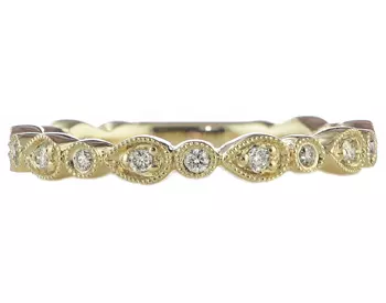 14K YELLOW GOLD ROUND AND PEAR SHAPED BEAD SET DIAMOND STACK BAND 