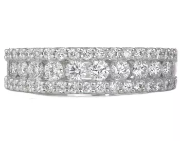 18K WHITE GOLD TRIPLE ROW ROUND DIAMOND CENTER AND PAVE DIAMOND EDGE BAND